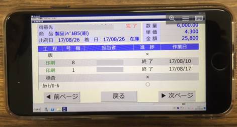 スマートフォンからの工程問合せ
